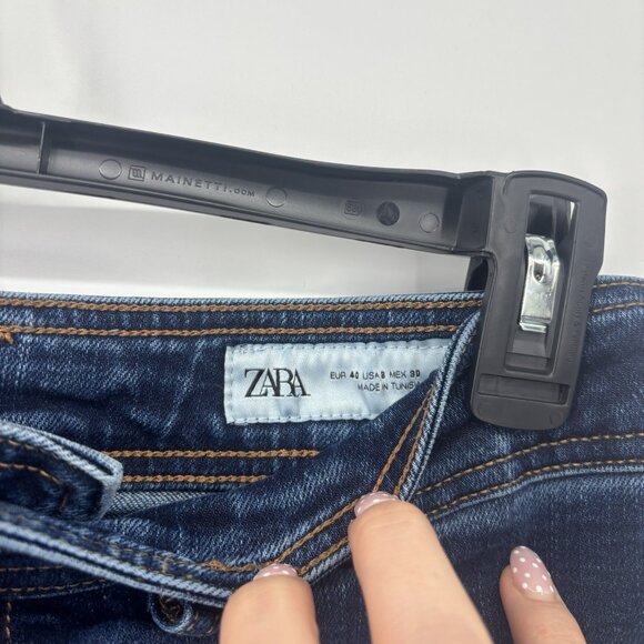 Zara High Waisted Wide Leg Denim Blue Jeans Womens Size 8 Pockets - Picture 8 of 11